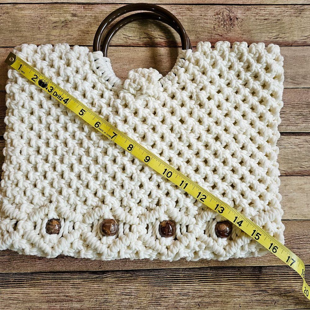 Vintage Retro Handmade Macramé Crochet handbag with Beads Boho Bohemian Grandma - Picture 7 of 12